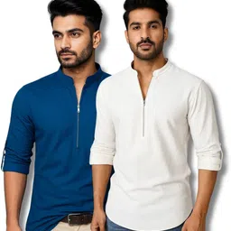 echowear Pack of 2 Men Solid Pure Cotton Straight Kurta image 1