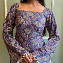 kunjoo Casual Flared Sleeves Printed, Ethnic Motifs, Geometric Print Women Blue Top-picture-31