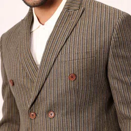 mr bowerbird Men Self Design Double Breasted Formal Blazer image 2