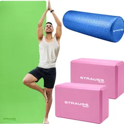 strauss Yoga Combo Kit | 6mm Eva Yoga Mat with Yoga block Pair & Foam Roller Yoga Kit-picture-12