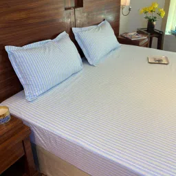 bells & whistles Blue 100% Cotton Striped Print Double Breeze Bedsheet with 2 Pillow Covers (Spring Summer 2025 Collection) image 2