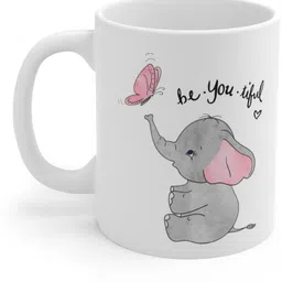couples emotion Cute Elephant with butterfly Beautiful printed white Ceramic Coffee Mug image 3