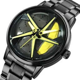 provogue Rotating Alloy Wheel Analog Watch - For Men | Star Dial | Stainless Steel Strap | TurboSpin Luminous Wheel Watch image 2