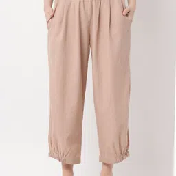 black & blah blah Women Loose Fit Beige Pure Cotton Trousers-picture-12