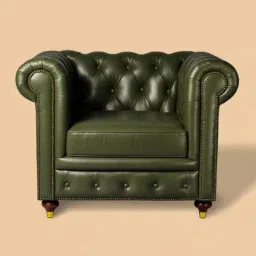 three sixty Chesterfield Leather Single Seater Sofa in Olive Green Colour-picture-11