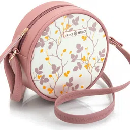 sacci mucci Pink Women Sling Bag Round Sling Bag, Printed Sling Bag, Women Sling Bag-Floral Tree Twig image 2