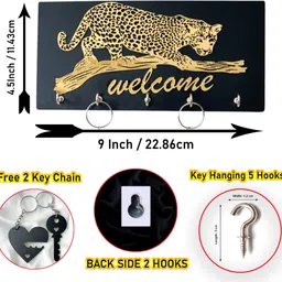 zeni maa Luxury Wildlife Theme Wall Mounted Key Holder | Gold Mirror Leopard Wood, Acrylic Key Holder image 4