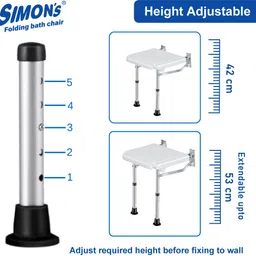 simon's Folding wall bath bench with adjustable legs for senior citizens Shower Chair image 3