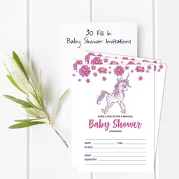 inkdotpot Set of 30 Unicorn Floral Baby Shower Invitations Book Request Cards Invites Invitation Card image 5
