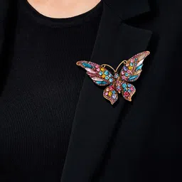 YELLOW CHIMES Brooch for Women Multicolor Crystal Butterfly Shaped Brooch Pin Fashionable Brooch-picture-25