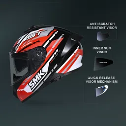 smk Typhoon Sports Tourer ISI, DOT & ECE 06 Certified Helmet with Dual Visor Motorbike Helmet image 3