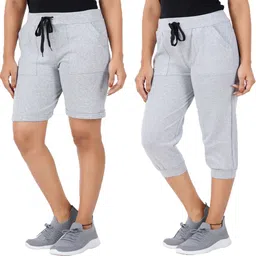 thirteen eleven Pack of 2 Self Design Women Grey, Grey Regular Shorts, Casual Shorts, Night Shorts, Gym Shorts image 1