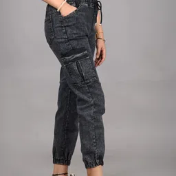 denton Women Jogger Fit Mid Rise Dark Grey Jeans-picture-26