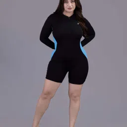 keepfit upf40+uv n9 antibacterial 1 peice zipper padded plus size swimwear set for women Solid Women Swim-dress Black Swimsuit image 3