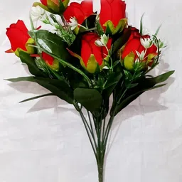 piyasha Premium Looking Artificial Flower Rose For Vase (10 Heads) Red, Green Rose Artificial Flower-picture-11