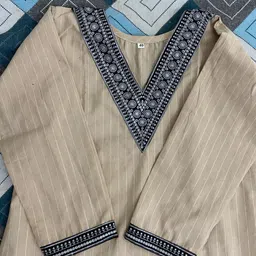 classystreet Women Embroidered, Striped Cotton Blend Straight Kurta image 4