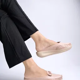 shoetopia Stylish Comfortable Upper Bow Detailed Peach Slip-On Loafers For Girls Loafers For Women image 1