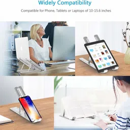 SSCOMPUTER Laptop Stand Adjustable Computer Stand Ergonomic Portable Tablet Stand Foldable Aluminium Floor and Desk Stand Rotatable Laptop Stand with Adjustable Height Compatible with Universal Laptops image 5