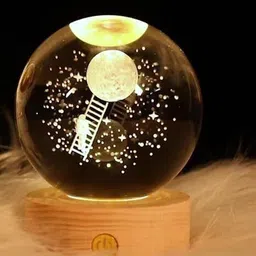 ecobsy Astronaut Moon 3D Crystal Ball Night Light with Wooden Base 2.4 Inch Glass Ball Night Lamp image 4