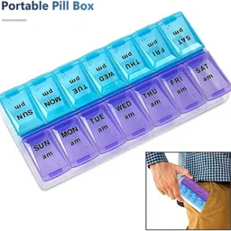 ravariya 7-Day Tablet Box Holder Medicine Storage Organizer Pill Box 2 Row 14 Squares Weekly 7 Pill Box image 3