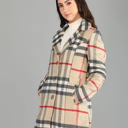 honnete 100 % Polyester Checkered Coat For Women image 3
