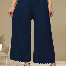 fambee Women Relaxed Dark Blue Viscose Rayon Trousers-picture-29