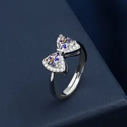 myki Korean vogue bow Adjustable ring For Women & Girls (Silver) Sterling Silver Swarovski Zirconia 24K White Gold Plated Ring-picture-47