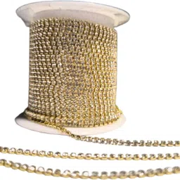 rimi's Stone Chain for Jewellery Making 2mm, White Stone/Gold Base - Pack of 5 Meters-picture-46