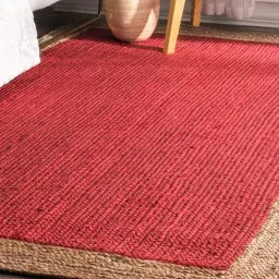 Red Geometric Jute 3 ft x 5 ft Hand Woven Carpet by HabereIndia-picture-12