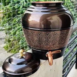 shivshakti arts Copper Water Dispenser Pot Matka Antique Eching -13 Litre (Kulfi Design) Bottom Loading Water Dispenser image 4