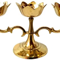 ayyappantraders Three Branch Brass Lotus Oil Lamp Brass Table Diya-picture-38
