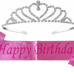 kumar & sons Happy Birthday Girl Sash and crown Tiara I Rose Gold Sash I Diamond Ring Crown image 2