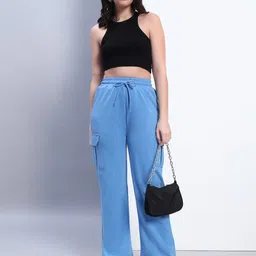 q-rious Women Solid Blue Track Pants image 2