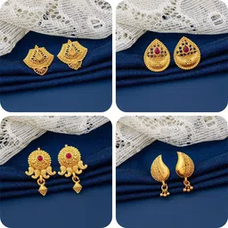lala luxury bestseller Combo of 4 Traditional Brass Earring Set-picture-47