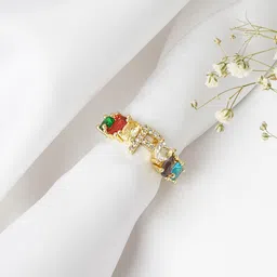 JOKER & WITCH Gold-Toned & Multi-Coloured Rhinestone Studded Alphabet F Adjustable Finger Ring-image-2