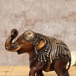 eCraftIndia Brown & Gold-Toned Handcrafted Antique Finish Elephant Figurine Decorative Showpiece-picture-29