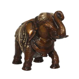 eCraftIndia Brown & Gold-Toned Handcrafted Antique Finish Elephant Figurine Decorative Showpiece image 3