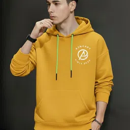 ashkart Men Graphic Print Hooded Neck Yellow Sweater-picture-12