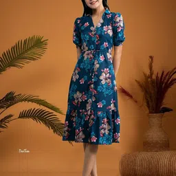 deklook Women Fit and Flare Blue Knee Length Dress-picture-36