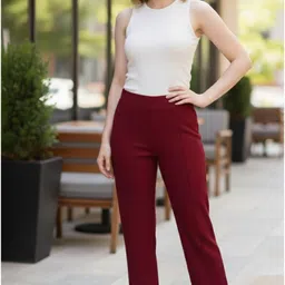 blacktail Women Comfort Fit Maroon Polyester Trousers image 5