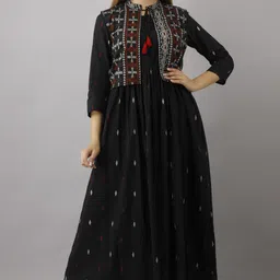 here&now Self Design Cotton Rayon Stitched Anarkali Gown image 3