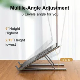 RLEST Premium Aluminum Laptop Stand - Foldable & Portable for All Notebooks , Adjustable Height & Anti-Slip Design for MacBook, Dell, HP, Lenovo & More Laptop Stand image 2