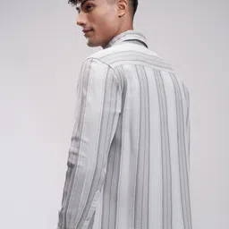 highlander Men Oversized Fit Striped Cut Away Collar Casual Shirt image 3