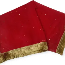 matching mart Net Self Design Red Women Dupatta image 3