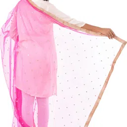 youthquake Net Embellished Pink Women Dupatta image 4