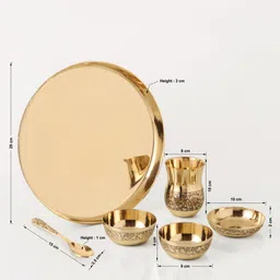 the healing store Pack of 6 Bronze pure kansa dinner set eaching design for serving Dinner Set image 4