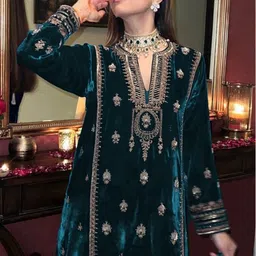 jatriqq Unstitched Velvet Salwar Suit Material Embroidered image 2
