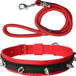 adios Good Quality Dog Belt Combo of Red Nylon Spike Collar with Red Lead 1.5m Lengthy Dog Collar & Leash-picture-26
