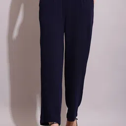 sqew Women Loose Fit Dark Blue Lycra Blend Trousers image 5