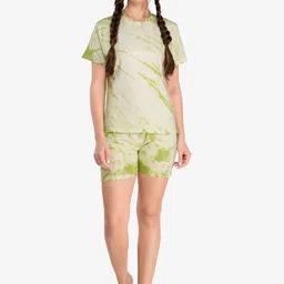 evolove Women Green & White Tie & Dye Pure Cotton Night suit-picture-42